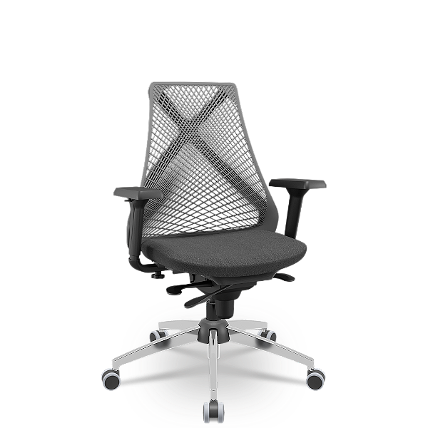Cadeira Bix x+ Plaxmetal Tela Cinza Base Cromada Slider Braços Shift Assento Poliéster