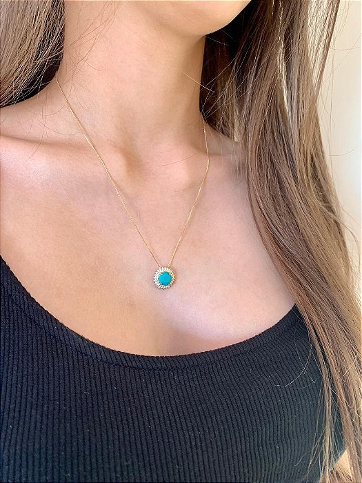 Gargantilha redonda cravejada - banho ouro 18k