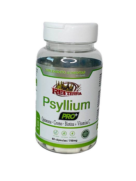 Psyllium Pro+ 60 cápsulas com 750mg Rei Terra  - com Quitosana, Cromo, Biotina e Vitamina C