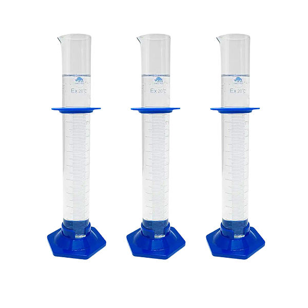 Combo 3 Provetas de Vidro Boro 3.3 Base Hexagonal Plástico - Volume: 250ml