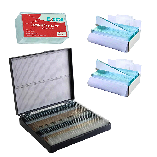 100 Lâminas Fosca Lapidada + 100 Lamínulas 24x50mm + Caixa Porta 100 Lâminas