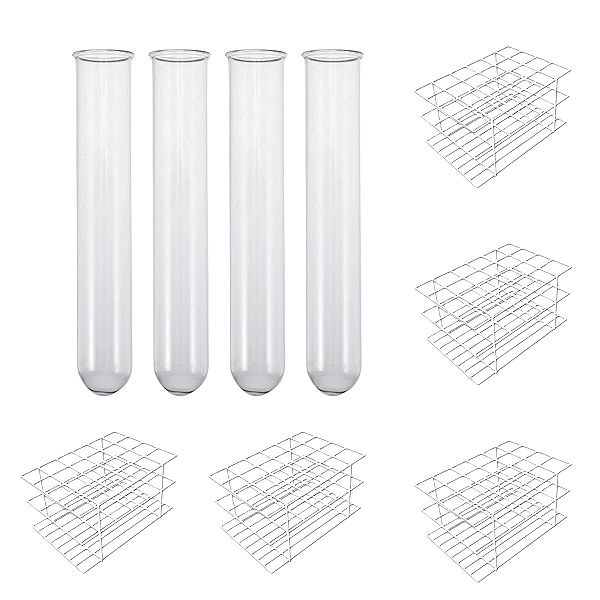 250 Tubo de Ensaio de Vidro 13x100mm + 10 Estante Rack 13mm
