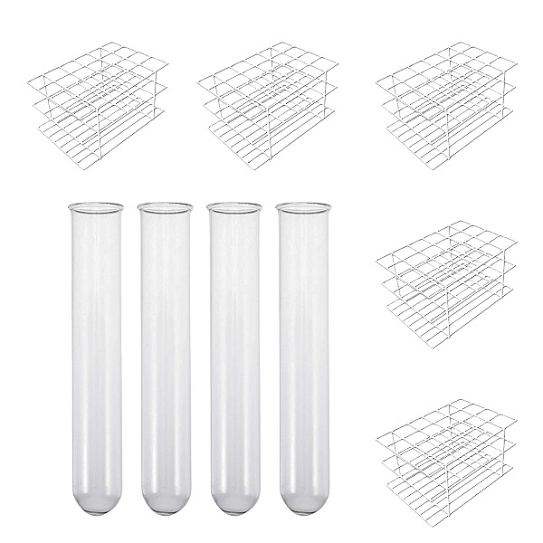 250 Tubo de Ensaio de Vidro 13x100mm + 5 Estante Rack 13mm