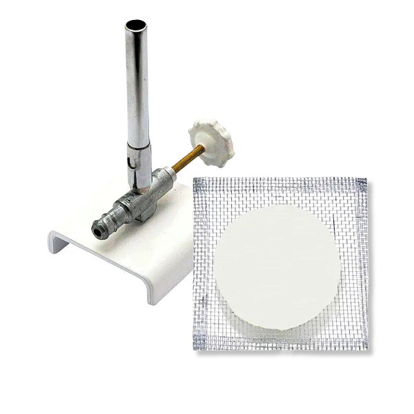 Bico de Bunsen c/ Registro + Tripé de Ferro + Tela de Arame 26x26cm + Erlenmeyer 3.000ml
