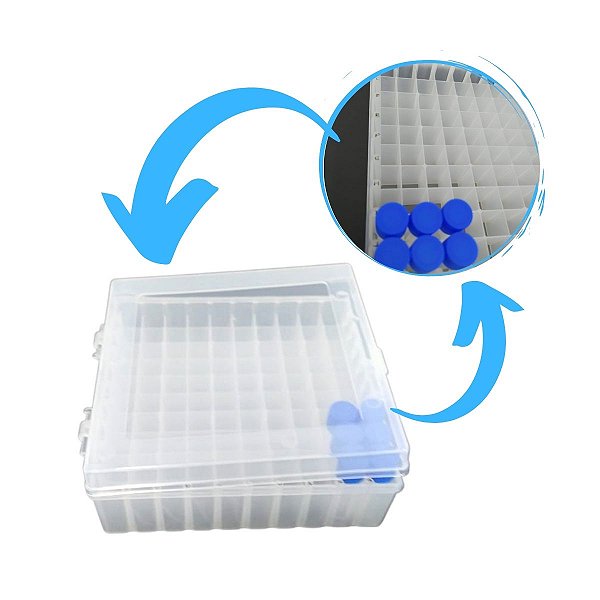 Caixa Criopreservação de 100 Microtubos de Centrifugação ou Tubos Criogênicos 1,5ml/2ml.