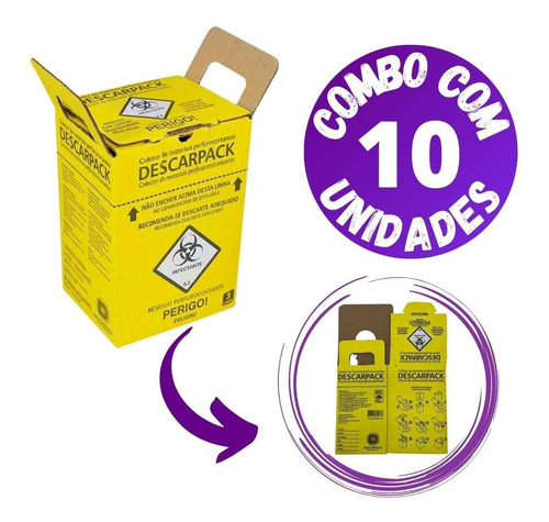 Combo com 10 Coletores para Material Perfurocortante 3,0L