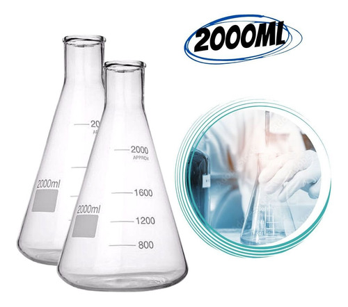 Combo com 2 Unidades do Erlenmeyer 2.000ml Graduado Vidro 3.3