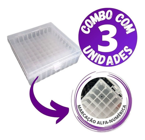 Combo com 3 Caixa Criopreservação de 100 Microtubos de Centrifugação ou Tubos Criogênicos 1,5ml/2ml.
