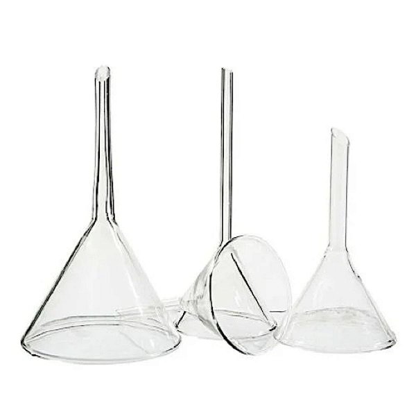Combo com 5 Funis Analítico Liso Haste Curta Diâmetro 40mm Vidro Boro 3.3 - 15ml