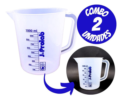 Combo de 2 Jarras Plásticas Graduadas em Silkscreen PP - 1000ml