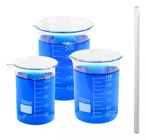 Copo Becker 100ml, 150ml E 250ml + Bastão De Vidro 300x08