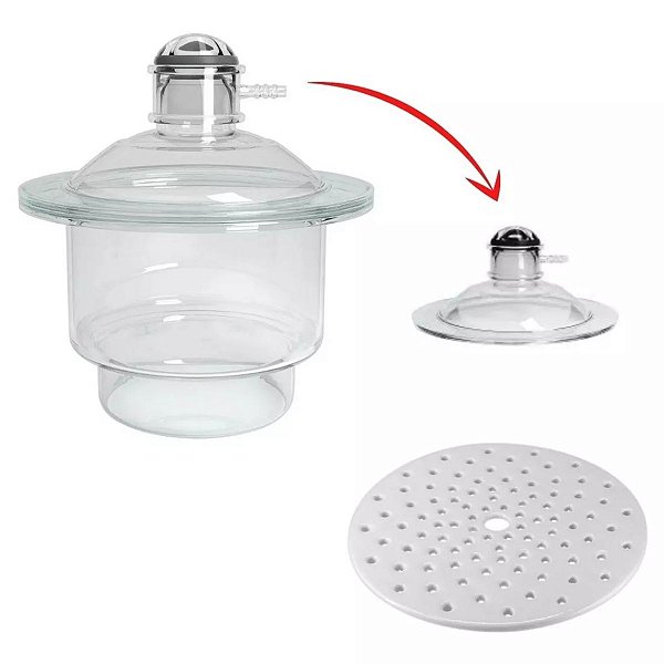 Dessecador Completo com Tampa Luva e Placa de Porcelana Perfurada - 300mm