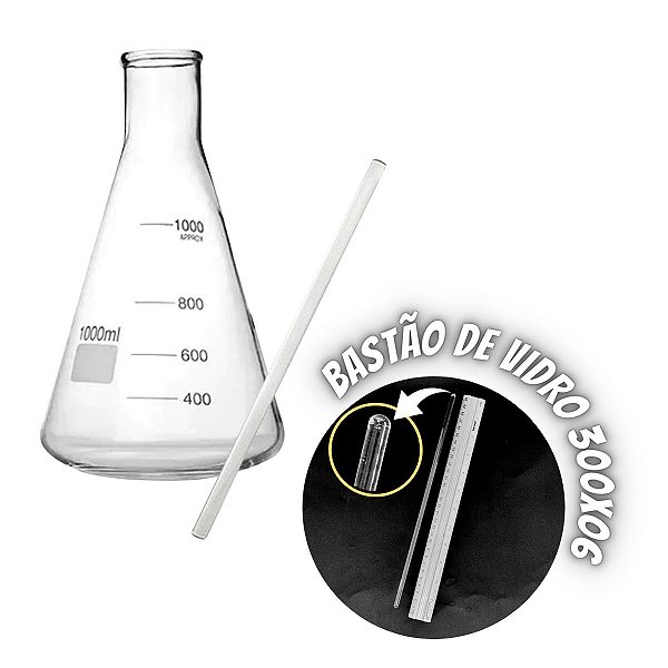 Erlenmeyer 1000ml + Bastão de Vidro