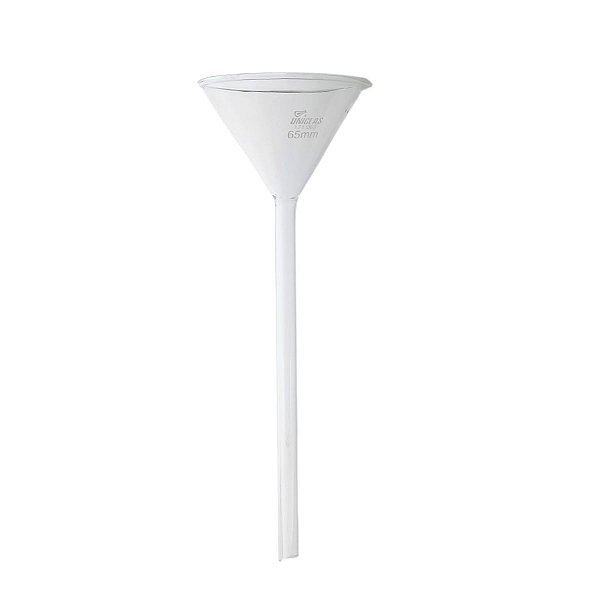 Funil Analítico Liso Haste Longa Vidro Boro 3.3 65mm - Capacidade: 30ml