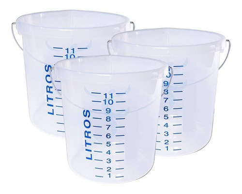 KIT 3 Baldes de Plástico Polipropileno 12 Litros