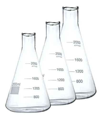Kit 3 Erlenmeyer - 2000ml, 3000ml e 5000ml.
