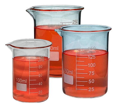 Kit Copo Becker de Vidro Boro 3.3 - 100ml, 150ml e 250ml