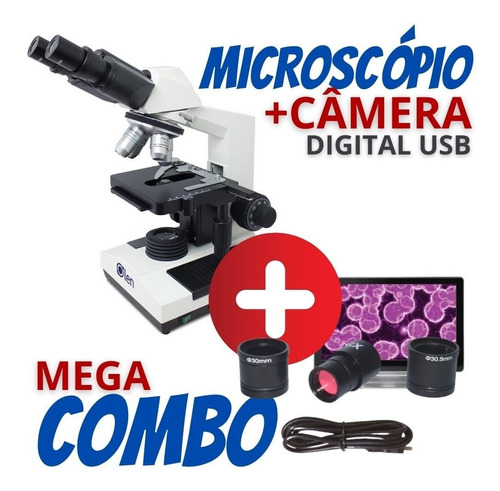 Kit Microscópio Biológico Binocular 1600x Profissional + Câmera Digital de 2.0 MP