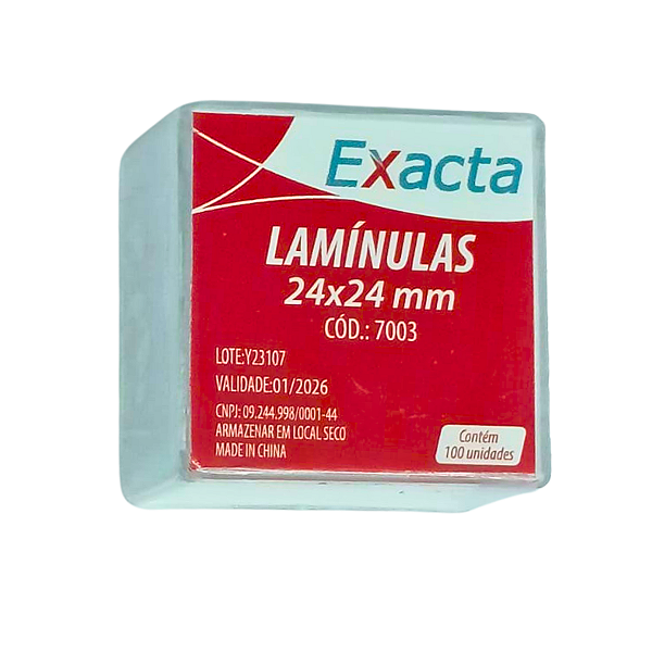 Lamínula de Vidro 24x24mm - Caixa com 100 Unidades