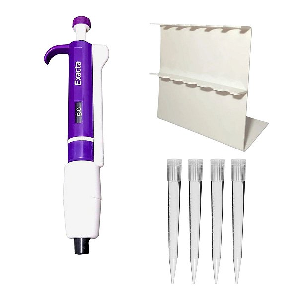 Micropipeta Exacta 1000-5000ul + Ponteiras + Suporte p/ Micropipetas