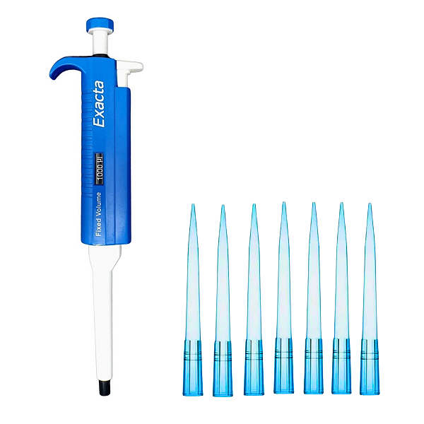 Micropipeta Exacta Volume Fixo 1000uL + 500 Ponteiras