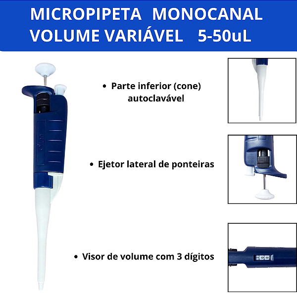 Micropipeta Olen 5-50uL + 1000 Ponteiras