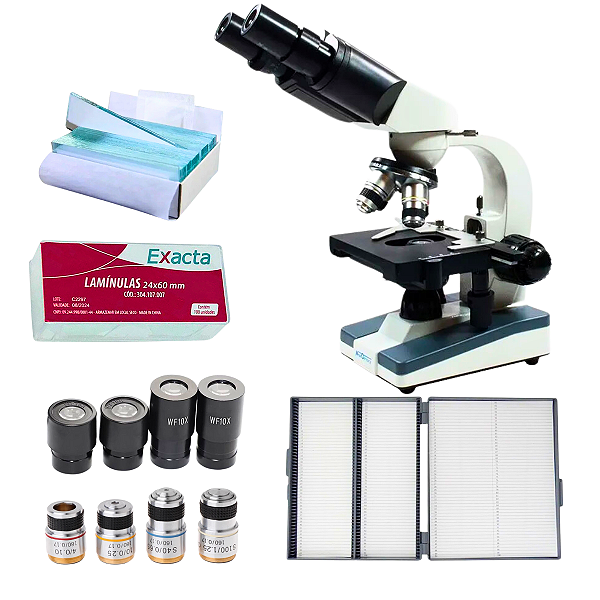 Microscópio Binocular Nw116B + Caixa Porta 100 Lâminas + 100 Lâminas + 100 Lamínulas