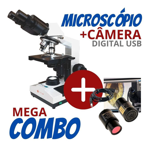 Microscópio Biológico Binocular Aumento 1.600x + Câmera Digital USB 2,0 Mega Pixels