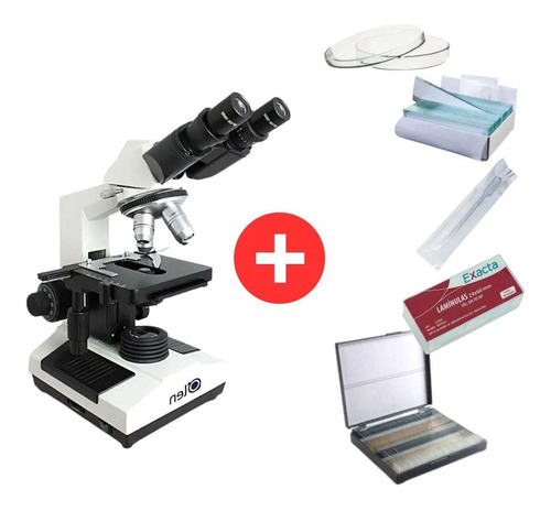 Microscópio Biológico Binocular Aumento até 1600x + Itens Brindes