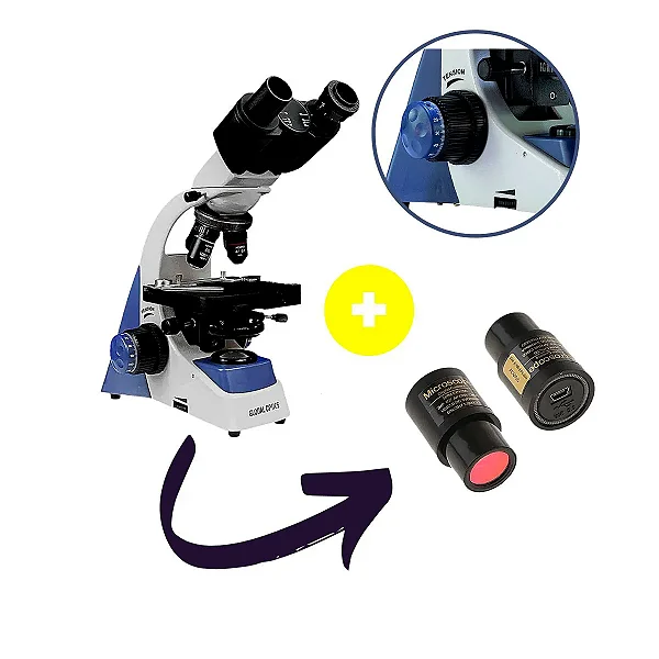 Microscópio Biológico Binocular Ótica Finita com Aumento até 1000x NO115B + Câmera de 2.0MP