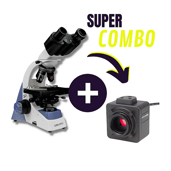 Microscópio Biológico Binocular Ótica Finita com Aumento até 1000x NO115B + Câmera de 5.0MP