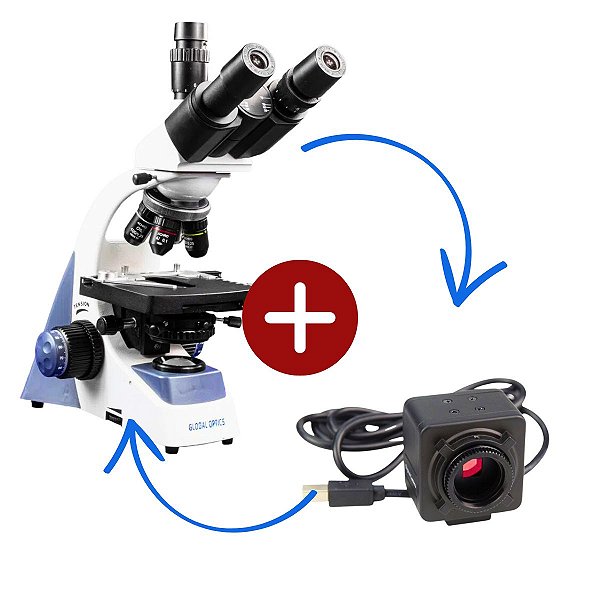 Microscópio Biológico Trinocular Acromático de Ótica Finita + Câmera 5.0mp