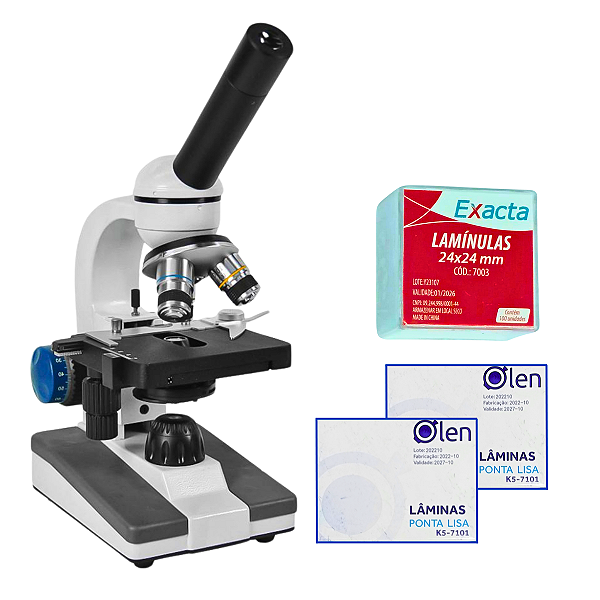 Microscópio Monocular 640X + Conjunto de Lâminas e Laminulas