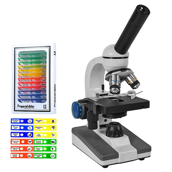 Microscópio Monocular Aumento 640x + 12 Lâminas Infantis