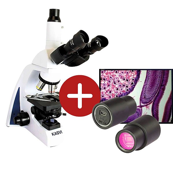 Microscopio Trinocular com Ótica de Correção Infinita LED + Camera 2.0mp