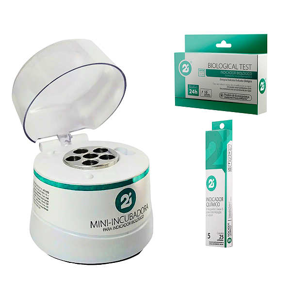 Mini Incubadora + Indicador Biológico 10 Ampolas 2i + Integrador Químico 25 2i