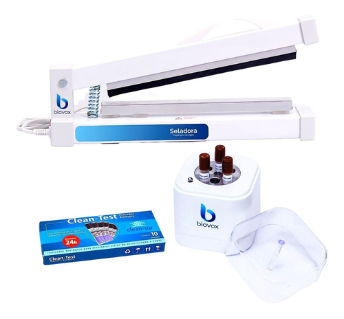 Mini Incubadora Biovox 6 Cavidades Bivolt + Seladora 25cm + 10 Ampolas de Indicador Biológico