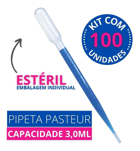 Pipeta Pasteur 3ml Estéril Embalada Individualmente - 50 Unidades