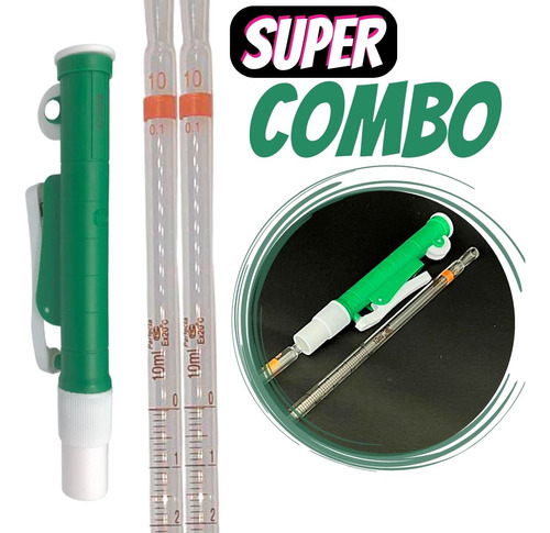 Pipetador Pi-Pump para 10ml Plast Verde + 2 Pipetas Sorológicas de Vidro Graduado