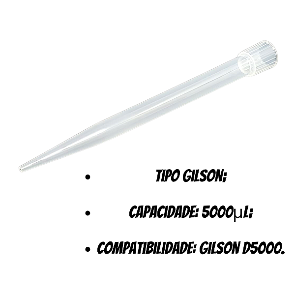 Ponteira 5000uL Tipo Gilson Transparente - 300 Unidades