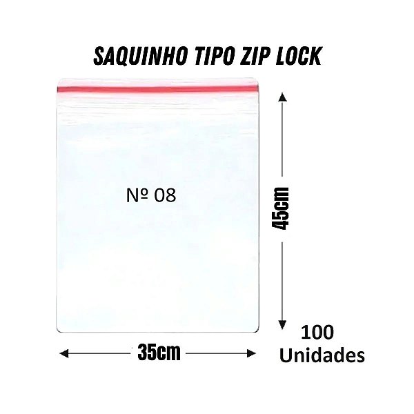 Saquinho Plástico Zip Lock N 6 Pacote C/100 Unidades Medida: 35x45 Nº6