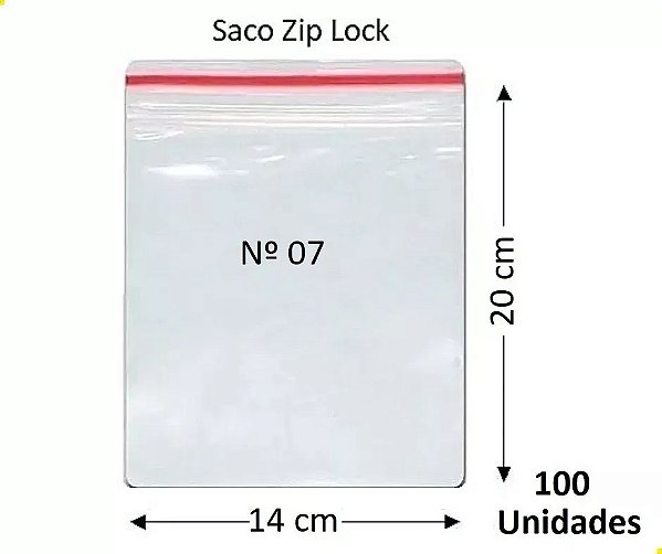 Saquinho Plástico Zip Lock Pacote C/100 Unidades Medida: 14x20 Nº2