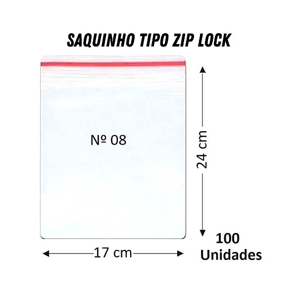 Saquinho Plástico Zip Lock Pacote C/100 Unidades Medida: 17x24 Nº2,5