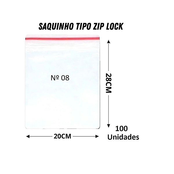 Saquinho Plástico Zip Lock Pacote C/100 Unidades Medida: 20x28 Nº3