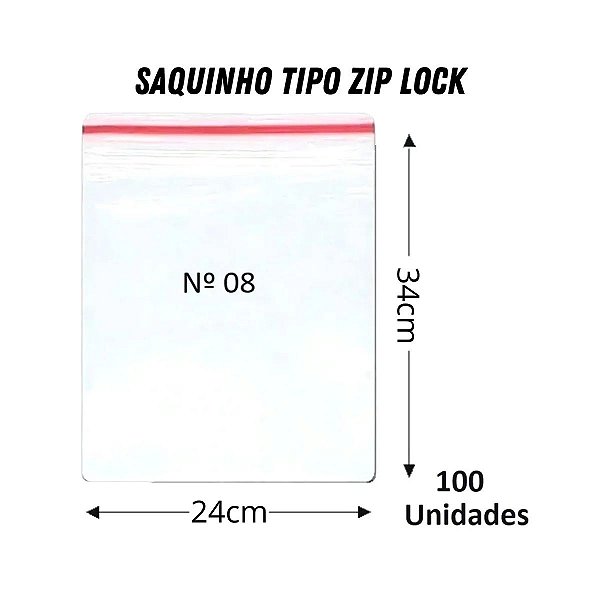 Saquinho Plástico Zip Lock Pacote C/100 Unidades Medida: 24x34 Nº4