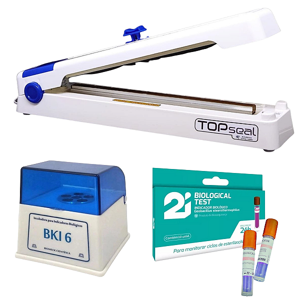 Seladora Papel Grau Cirúrgico Azul + Mini Incubadora + 10 Ampolas Indicador Biológico 2i