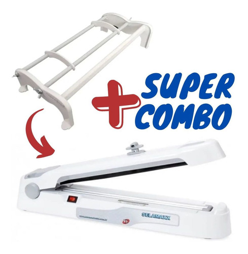 Super Combo Seladora Odontológica c/ Guilhotina Bivolt + Suporte P/ Bobina Rolo de Papel Grau Cirúrgico