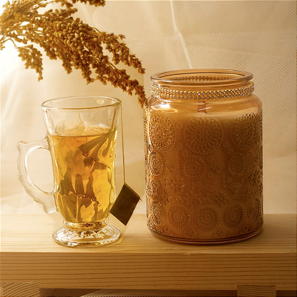 Vela Chá Verde e Figo 570g - Vidro Âmbar