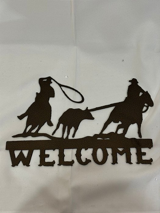 Placa Decorativa de Parede Quadro Laço Boi Welcome