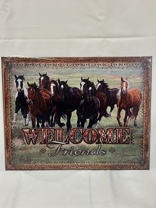 Placa Decorativa Quadro de Parede de Cavalos Welcome